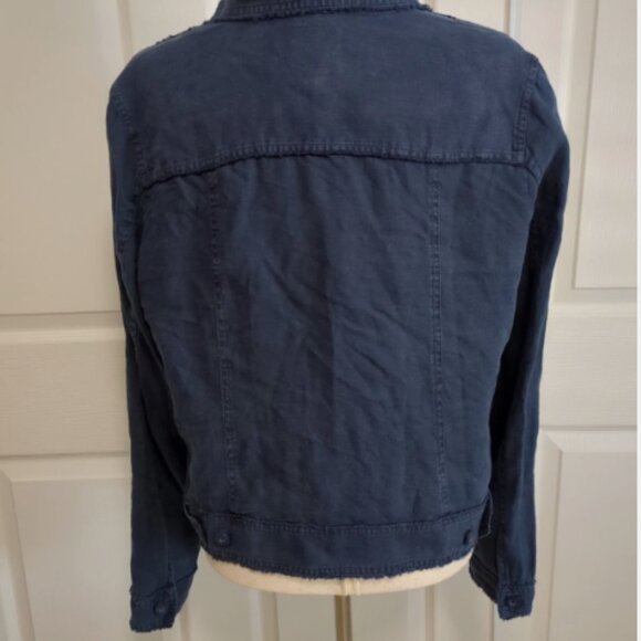 Tommy Bahama Jacket Women L, Linen Raw Edge Two Palms Pockets, Navy Blue, NWOT - Picture 3 of 6